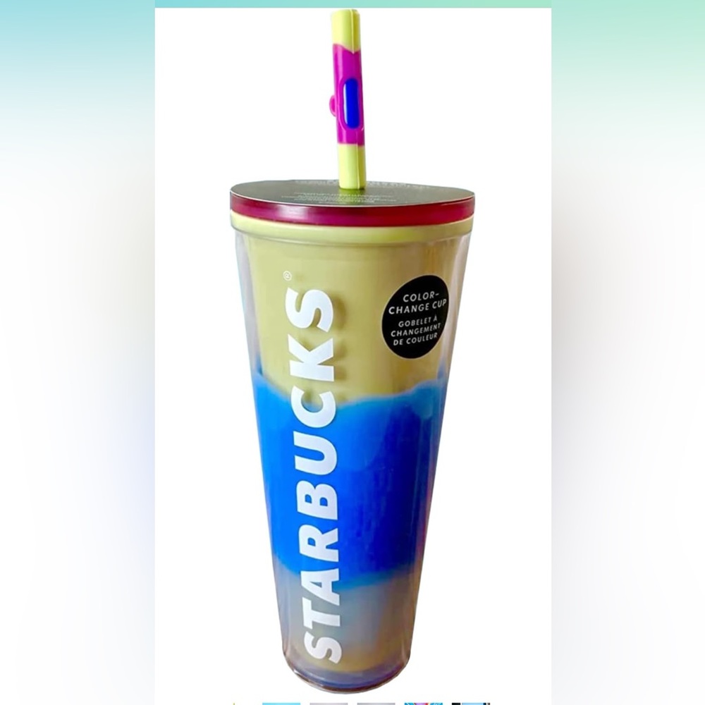 NWT Starbucks 2023 Color Change Tumbler with Swirl Straw Topper.